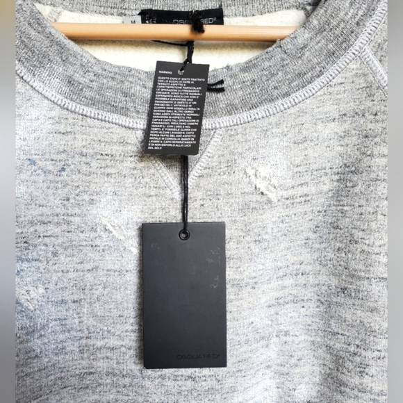 New Womens Dsquared2 Grey Cotton Distressed Crewneck Soft Sweatshirt Size M NWT - Picture 3 of 6
